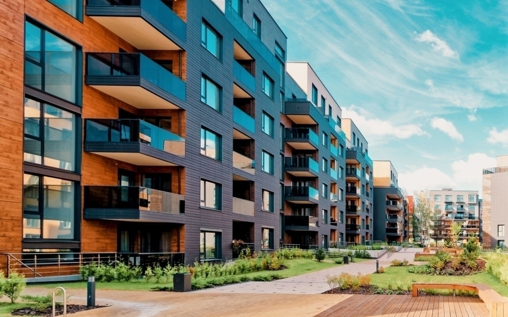 Modern Apartment Buildings from Courtyard