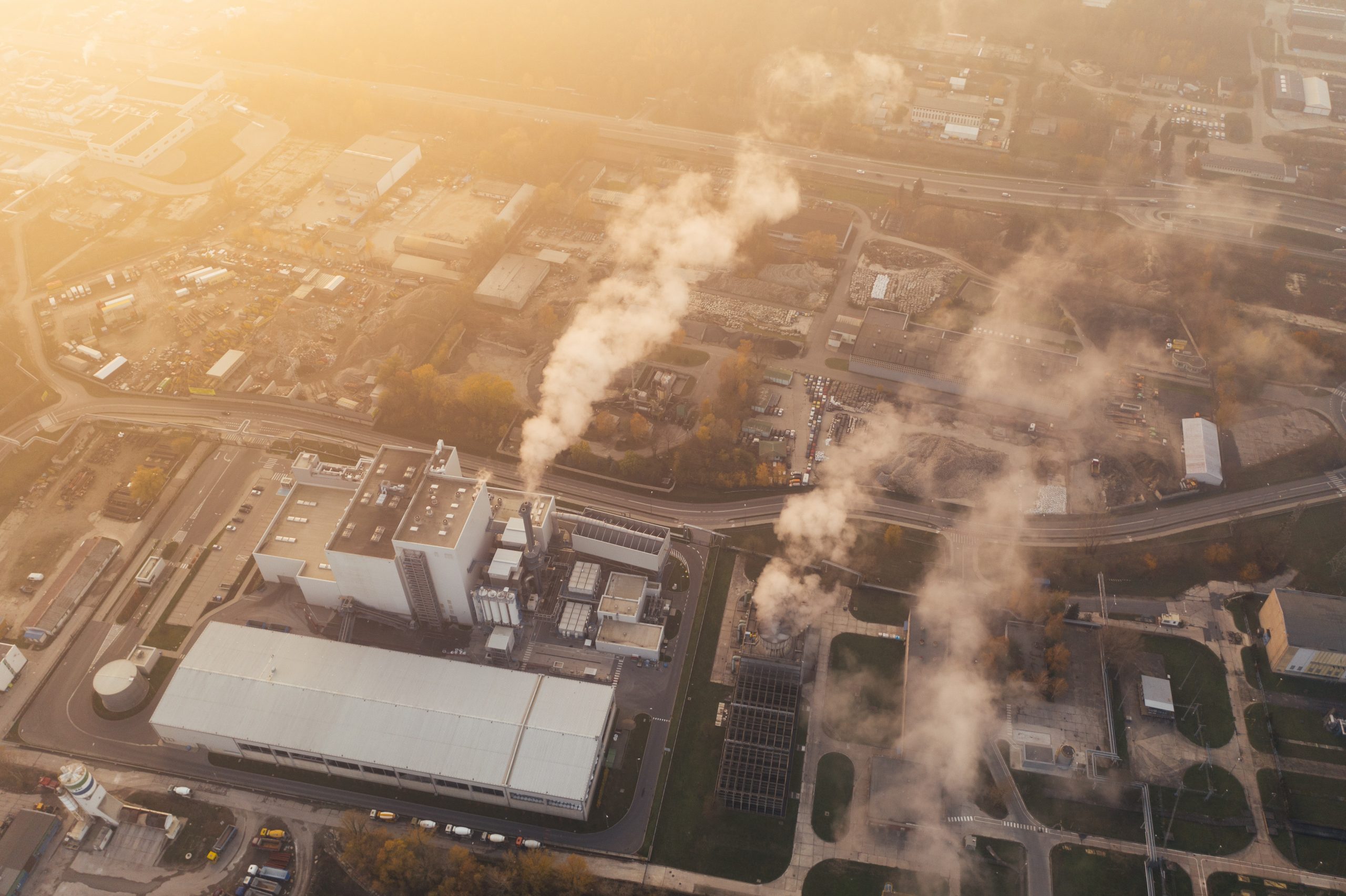 Aerial View of Factory Letting Out Pollution Aerial View of Factory Letting Out Pollution