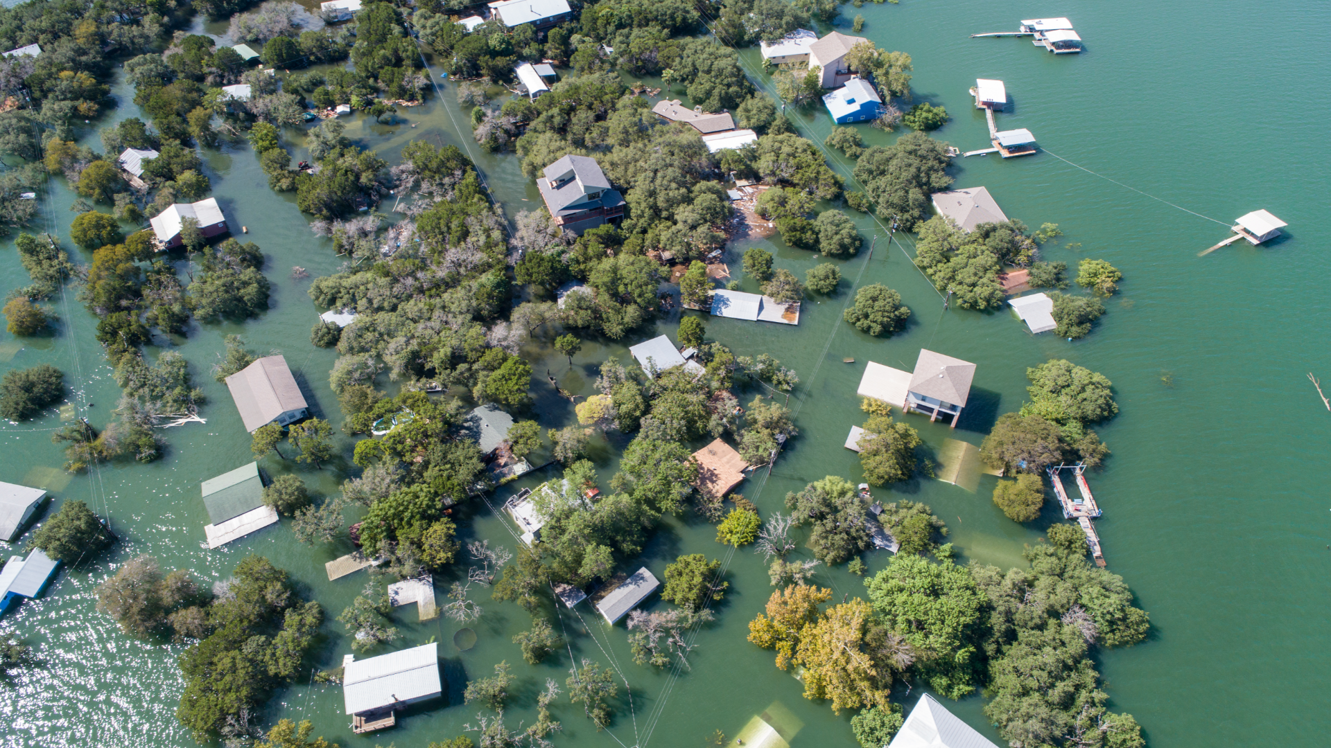 Aerial of Flooded Neighborhood in Austin, TX