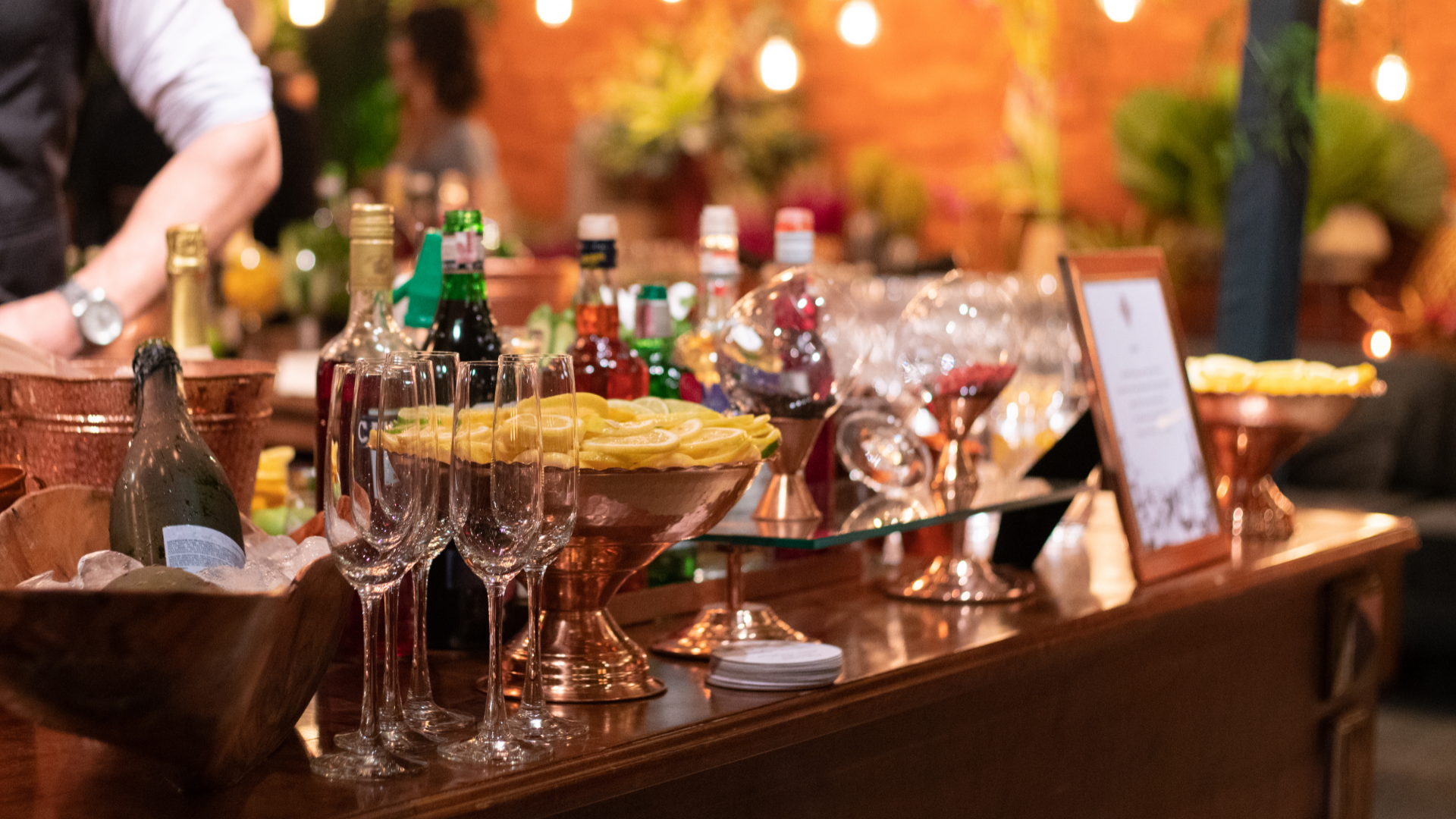 Bar Set Up With Drinks At Wedding Reception