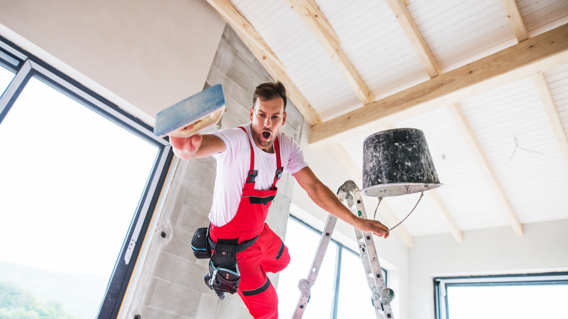 Painter Falling Off of Ladder in Red Overalls Workers Comp