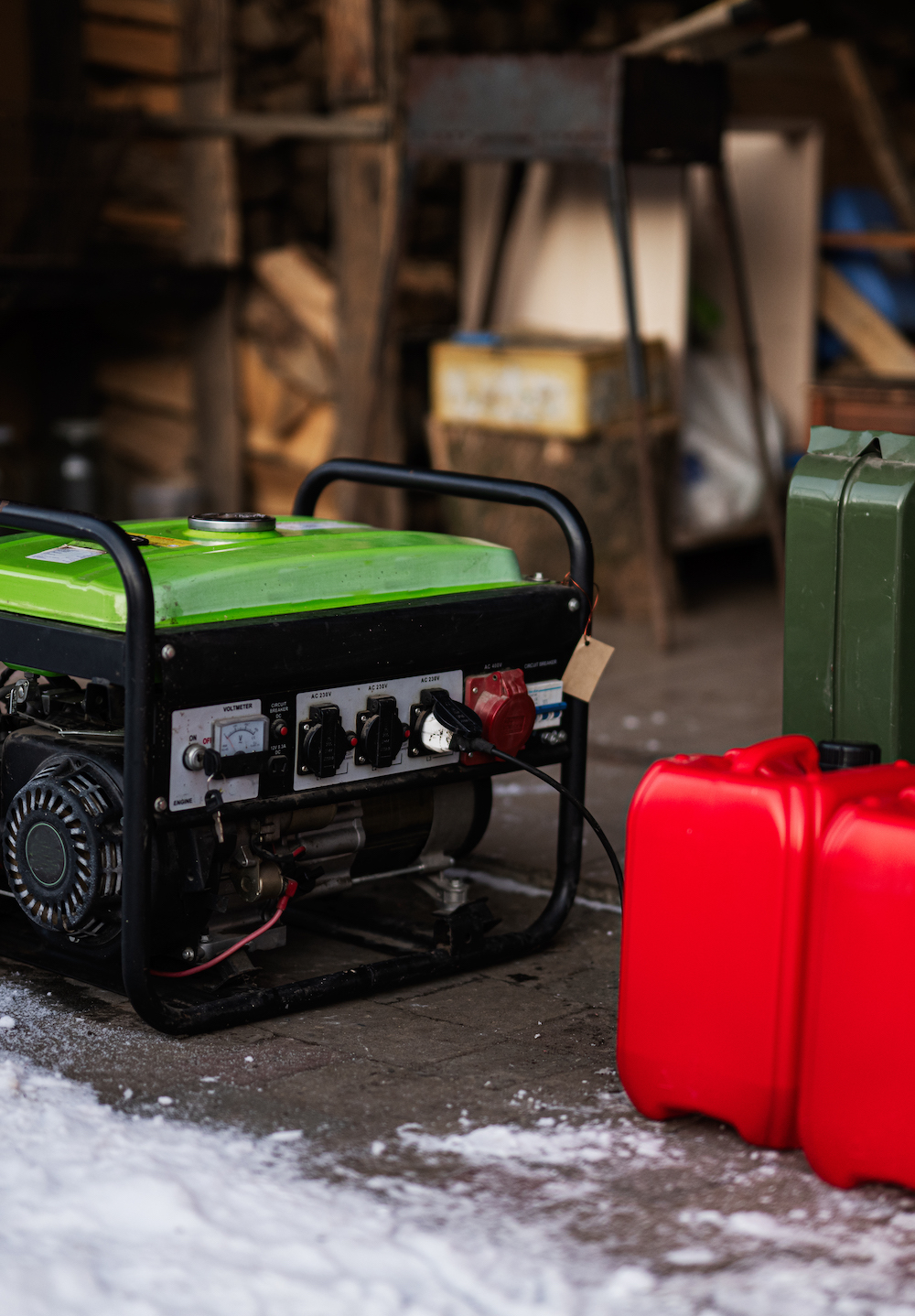 Gasoline portable generator with canisters. Mobile backup standby generator. Tower Street Insurance Loss Control OSHA Safe and Sound Week Safety and Health